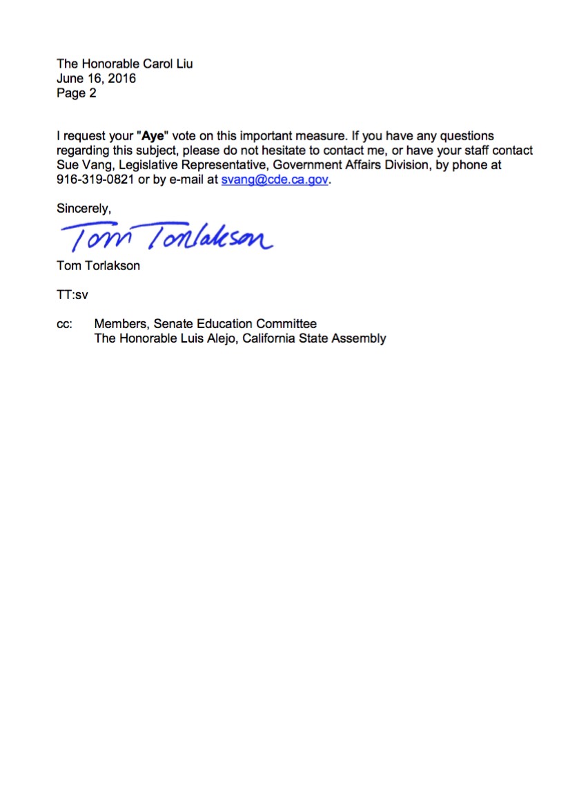 Torlakson support letter AB 2016 p2