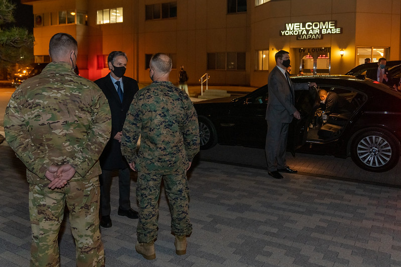 Secretary Blinken Arrives at Yokota Air Base in Japan to organize an Asian NATO March 15 2021