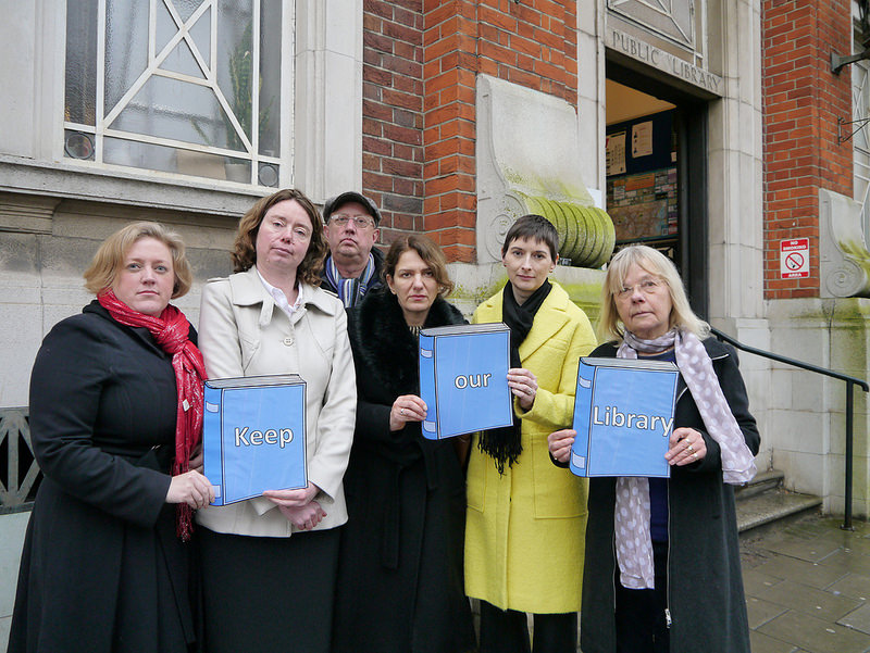Lib Dem campaigners outside Muswell Hill Library