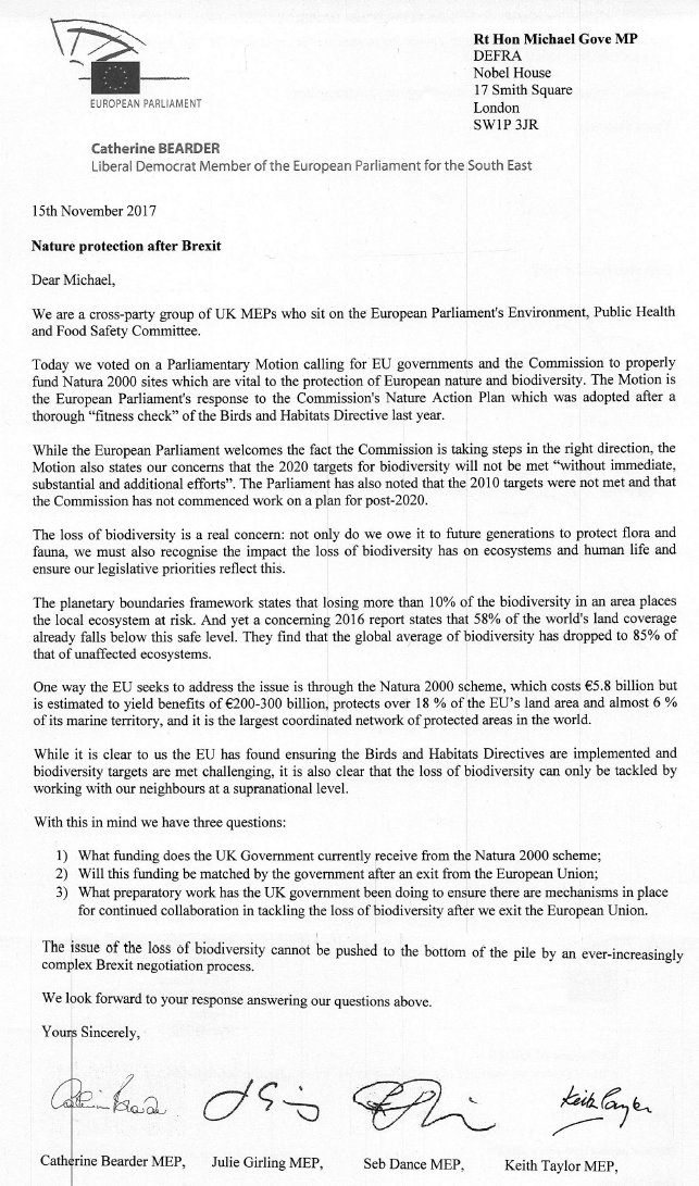 Letter to Gove: protect funding for UK nature sites