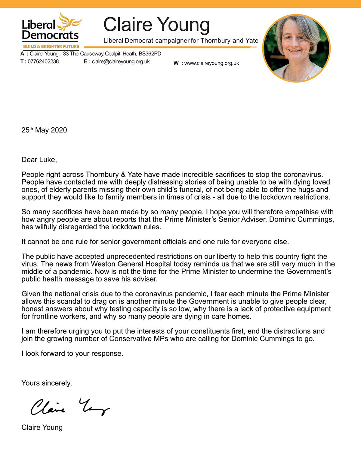 Luke Hall must back calls for Dominic Cummings to go, and put fight against coronavirus first
