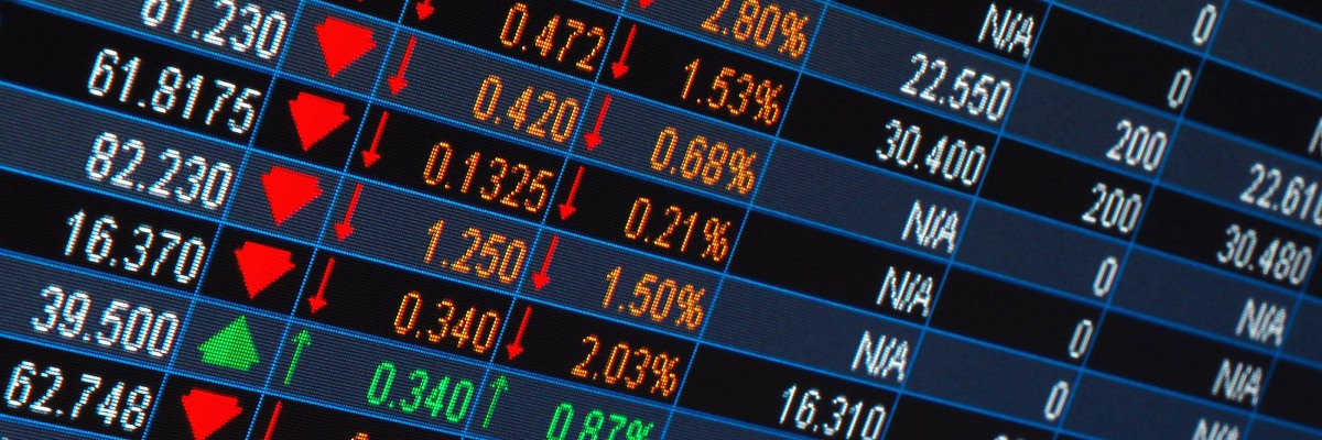 A screen at the stockmarket showing values rising and falling.