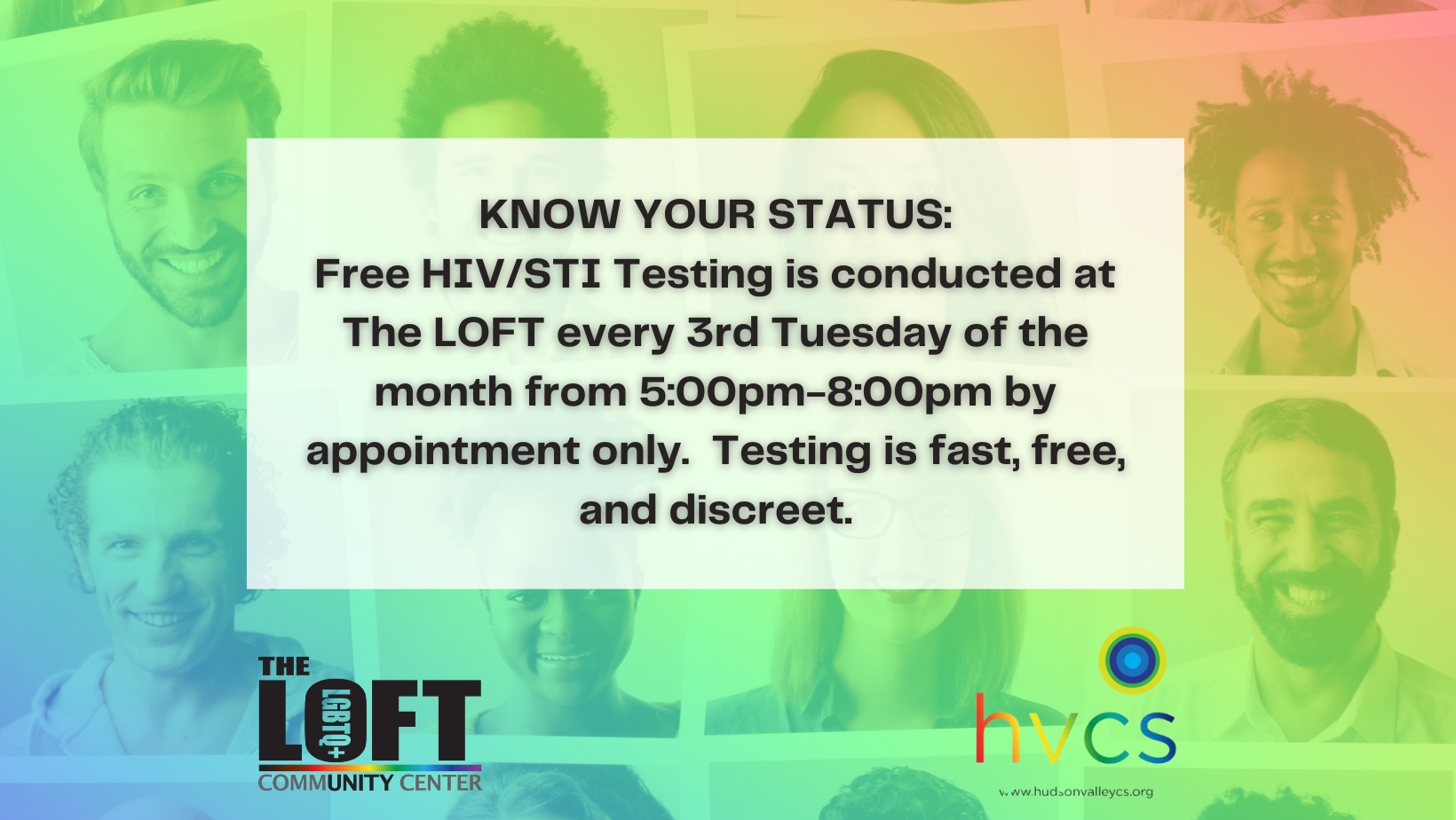 Free HIV/STI Testing provided by HVCS The LOFT LGBTQ+ Center