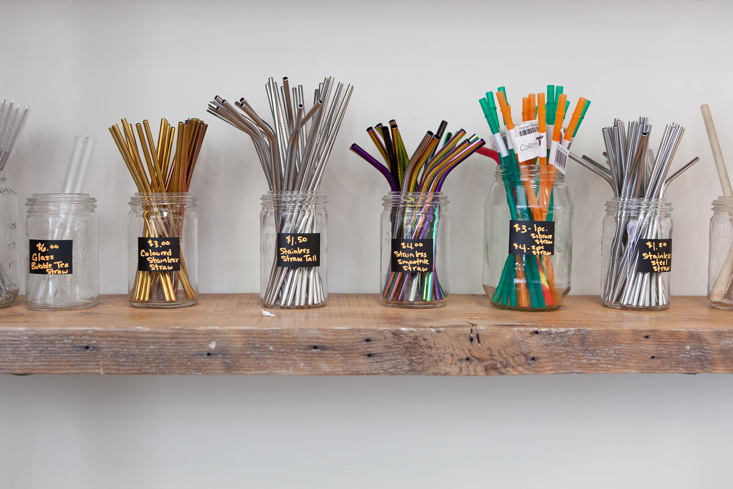 Reusable straws in mason jars for sale at Reimagine Co