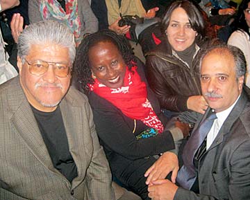 Left to right: Luis J. Rodriguez, Opal Palmer Adisa of the Virgin Islands, Muesser Yeniay of Turkey, and Sergio Iagulli of Italy. Left to right: Luis J. Rodriguez, Opal Palmer Adisa of the Virgin Islands, Muesser Yeniay of Turkey, and Sergio Iagulli of Italy.