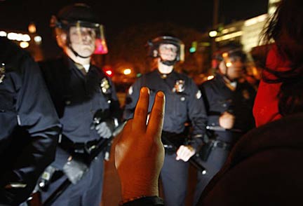 occupy_la_reuters_mcnew LAPD officers surrounding the Occupy L.A. encampment, Nov. 30, 2011. Photo Reuters/McNew