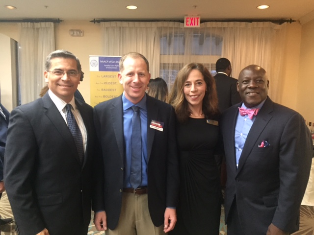 With California Attorney General Javier Bacerra, City Attorney Mara Elliott, and Eugene Mitch Mitchell VP of State and External Affairs for SDG and E at the SD NAACP Freedom Fund Dinner