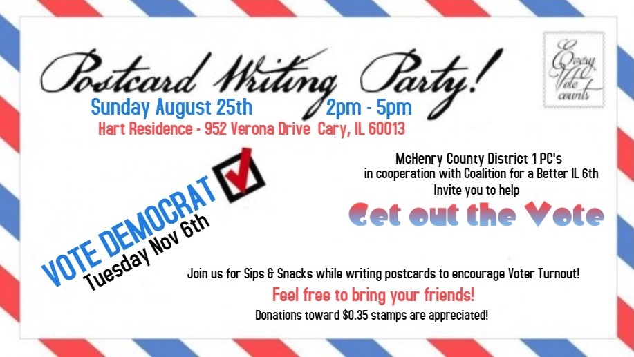 district 1 postcard party democratic party of mchenry county postcard party