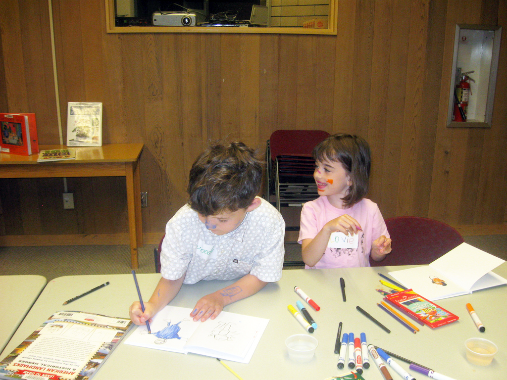 Children enjoying the Art Out of the Box program at the Hennepin County LIbrary. Photo courtesy of MIA.