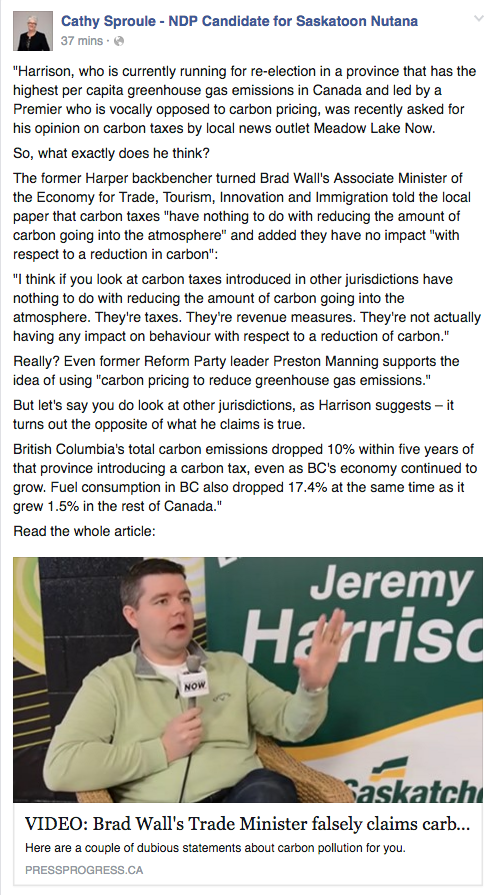 Does The NDP Support A Province-Wide Carbon Tax For Saskatchewan?
