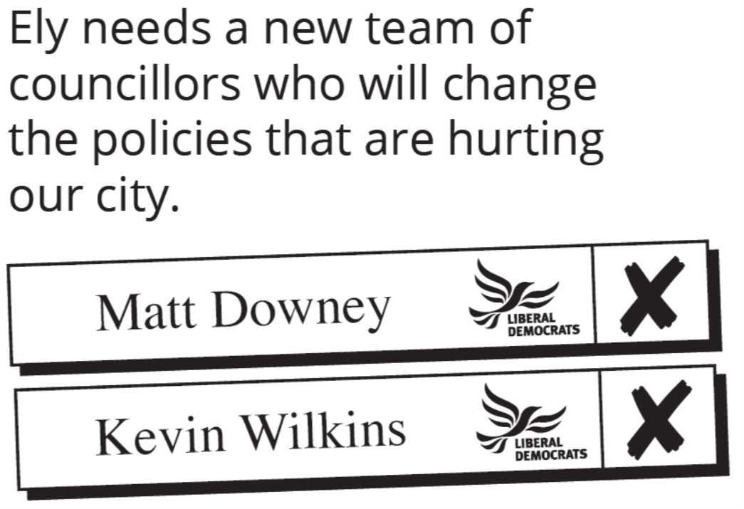 Vote liberal Democrat Vote Kevin Wilkins and Matt Downey on May 2nd 2019