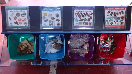 A close up look at a school waste station