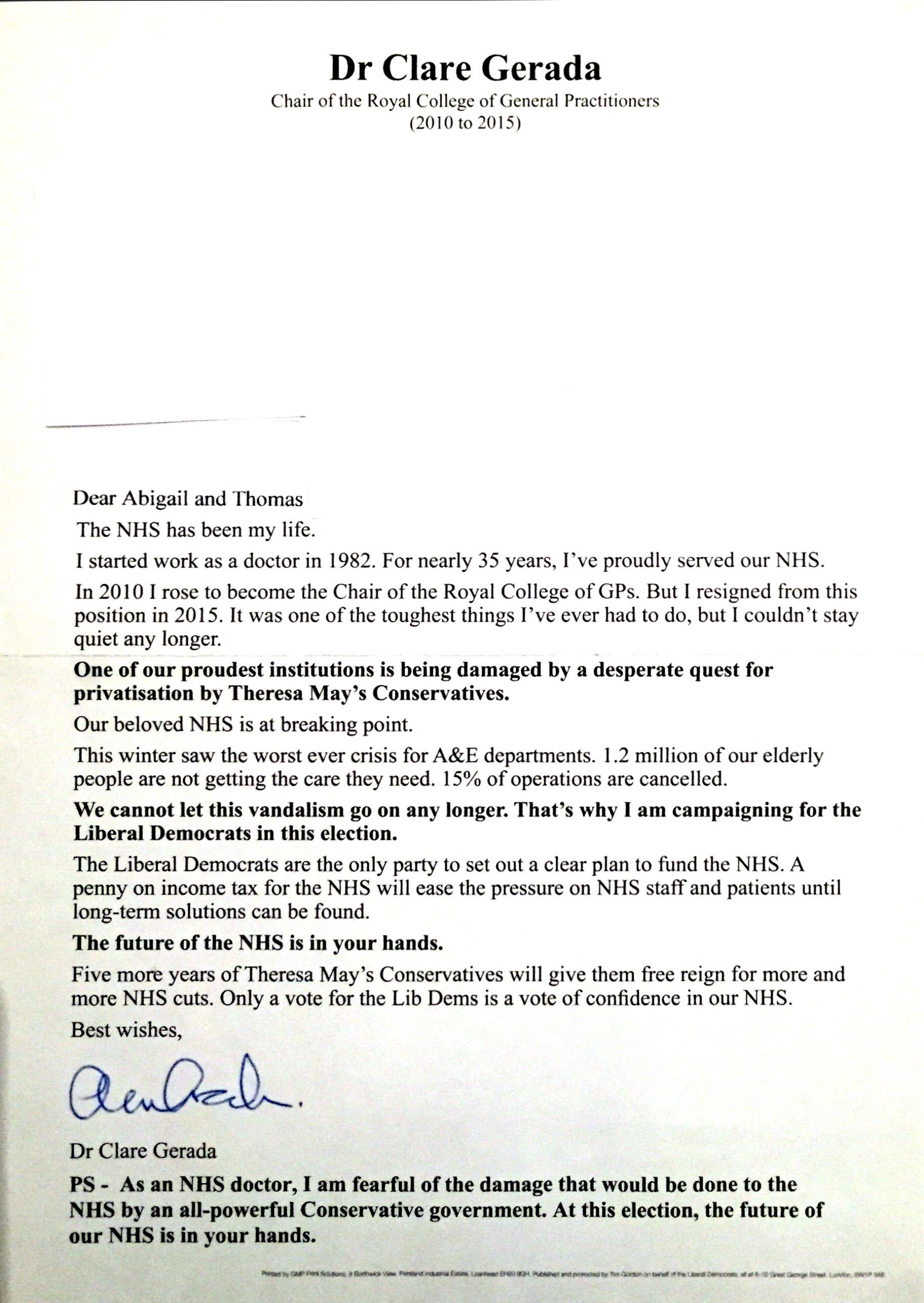 A Letter On The Nhs From Clare Gerada Chair Of The Royal