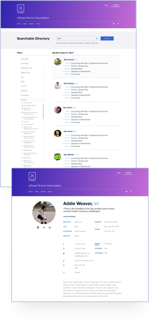 Screencaps of the Global Calendar and Searchable Directory
