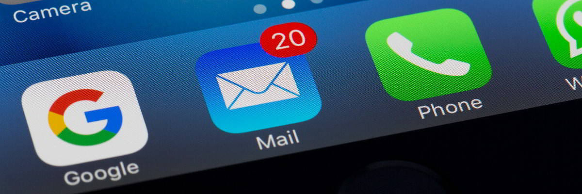 Screen of an iPhone showing Google, Mail and Phone apps.