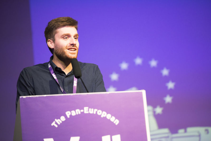 Andrea Venzon speaking at the Volt Europa Assembly in Rome