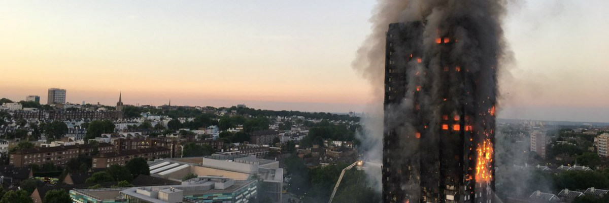 Grenfell Tower in flames.