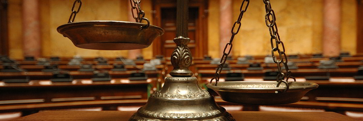 Scales of Justice in a courtroom.