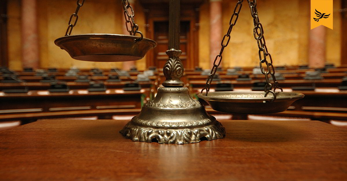 Scales of Justice in a courtroom.