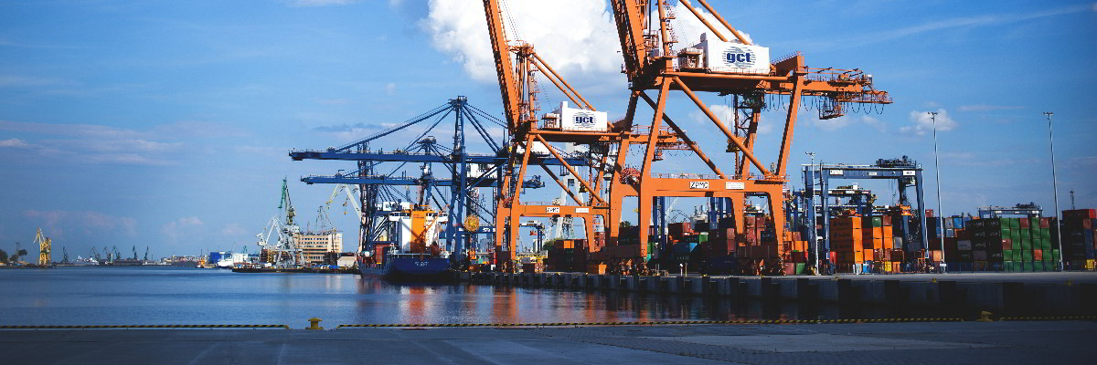 Cranes at a port.