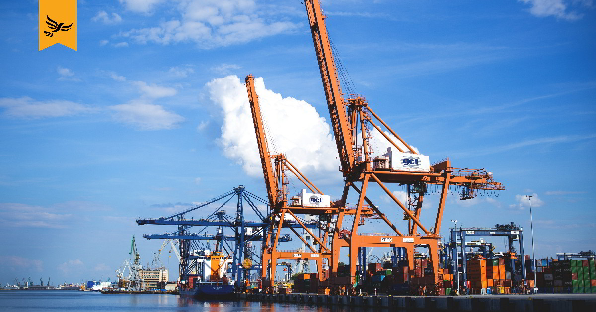 Cranes at a port.