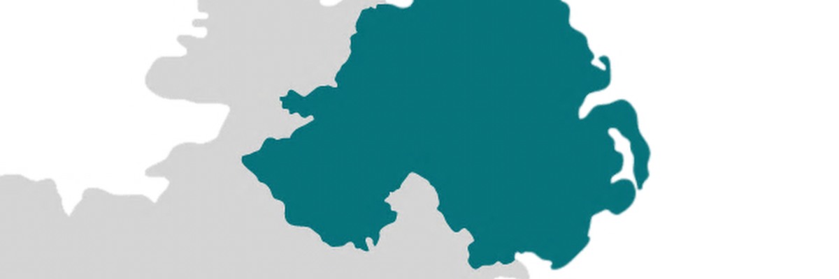 Outline of Northern Ireland on a map.