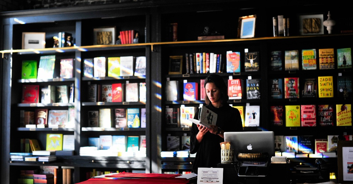 Bookshelf in a bookshop.