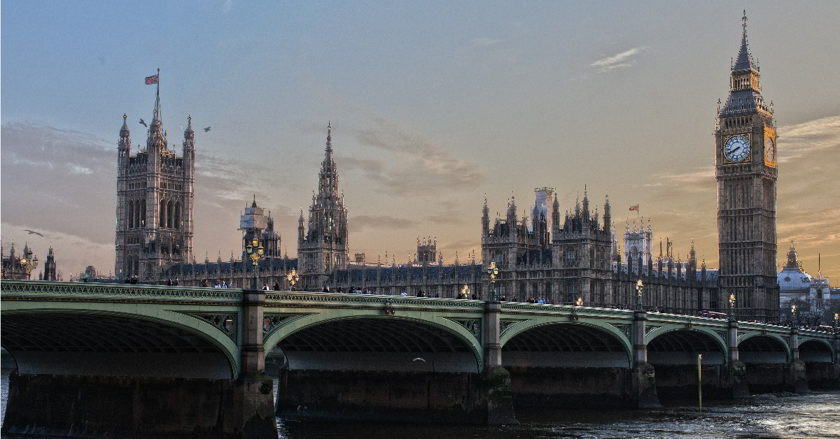 Palace of Westminster and Westminster Bridge.
