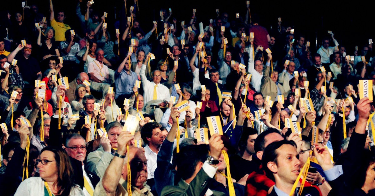 Lib Dem conference delegates voting. | Links to: Spring Conference Motions