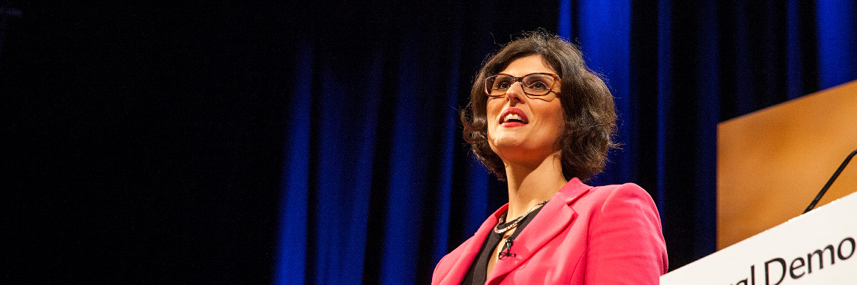 Layla Moran speaking at Lib Dem conference.
