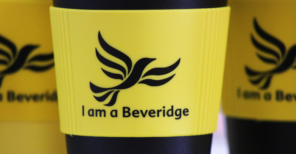 A Liberal Democrat Coffee Cup. A recyclable one too, isn't that nice.