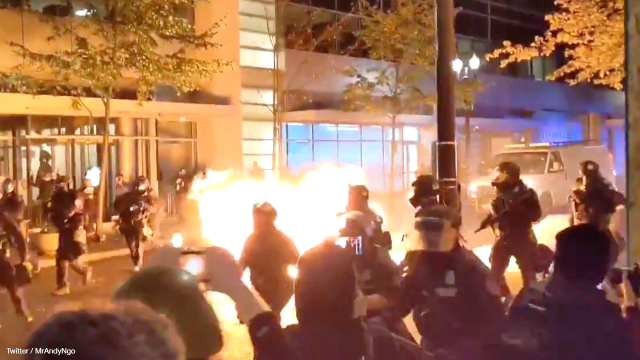 Molotov cocktail thrown at cops in Portland