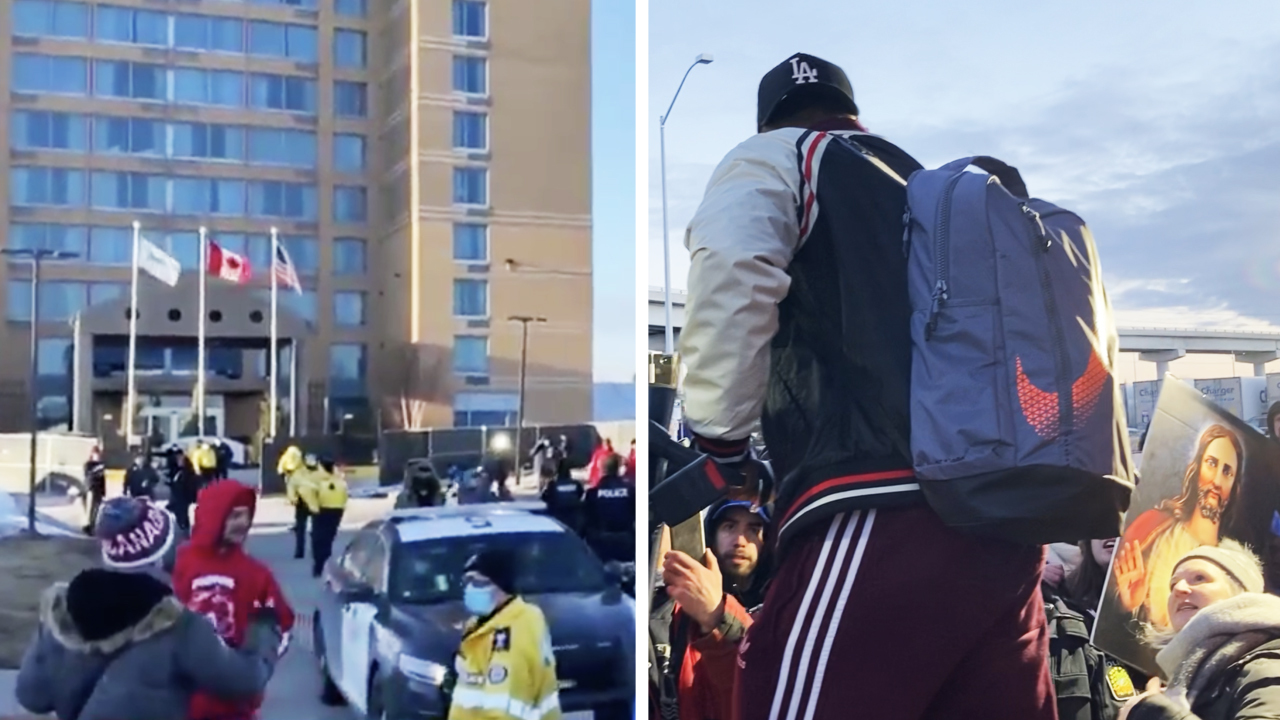 Protesters, police gather outside two Toronto COVID hotels