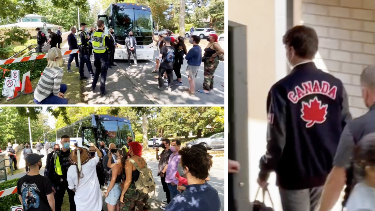 Trudeau campaign bus blocked by indigenous protesters on Vancouver Island