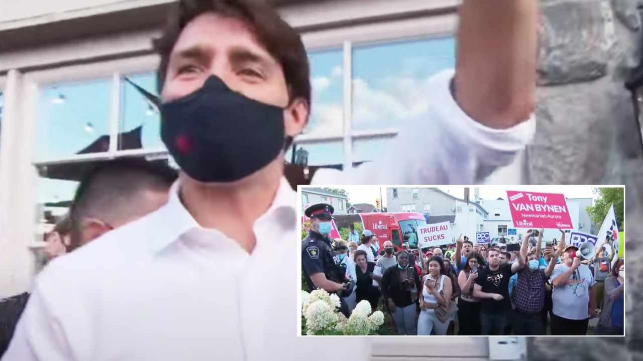Trudeau heckled at Newmarket campaign stop by protesters shouting