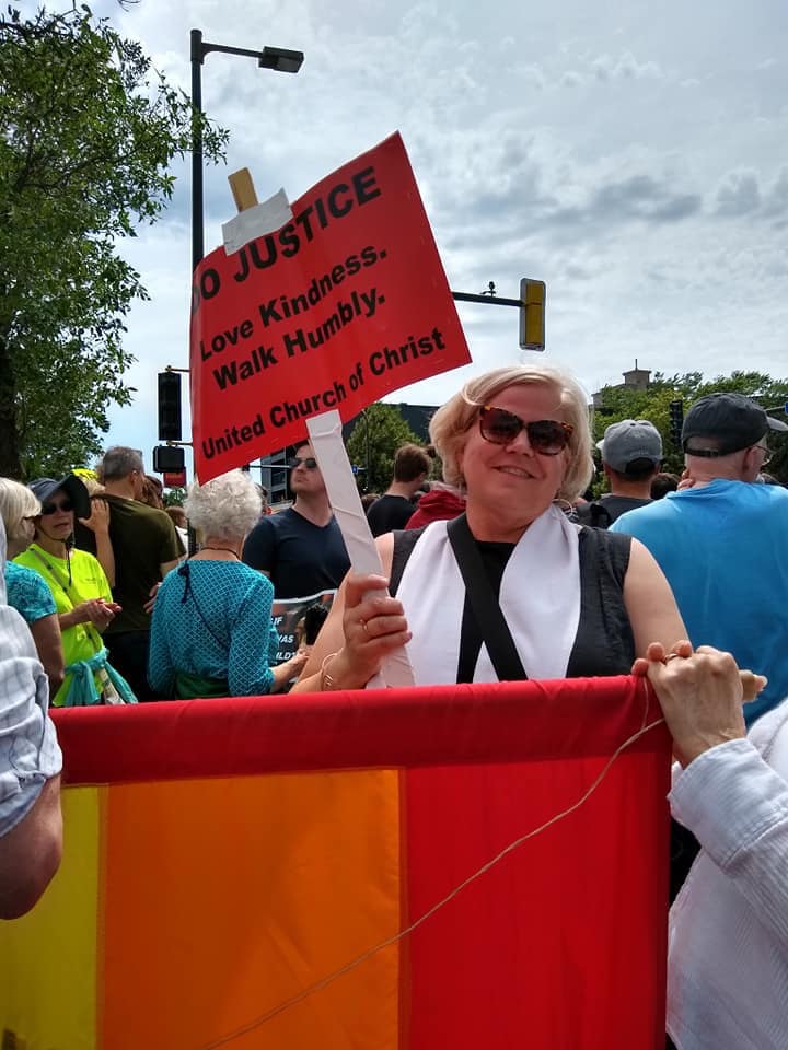 Conference Minister Shari Prestemon of the UCC's Minnesota Conference take part in the June 30 demonstration in Minneapolis. Shari Prestemon, Minneapolis, 6/30/19