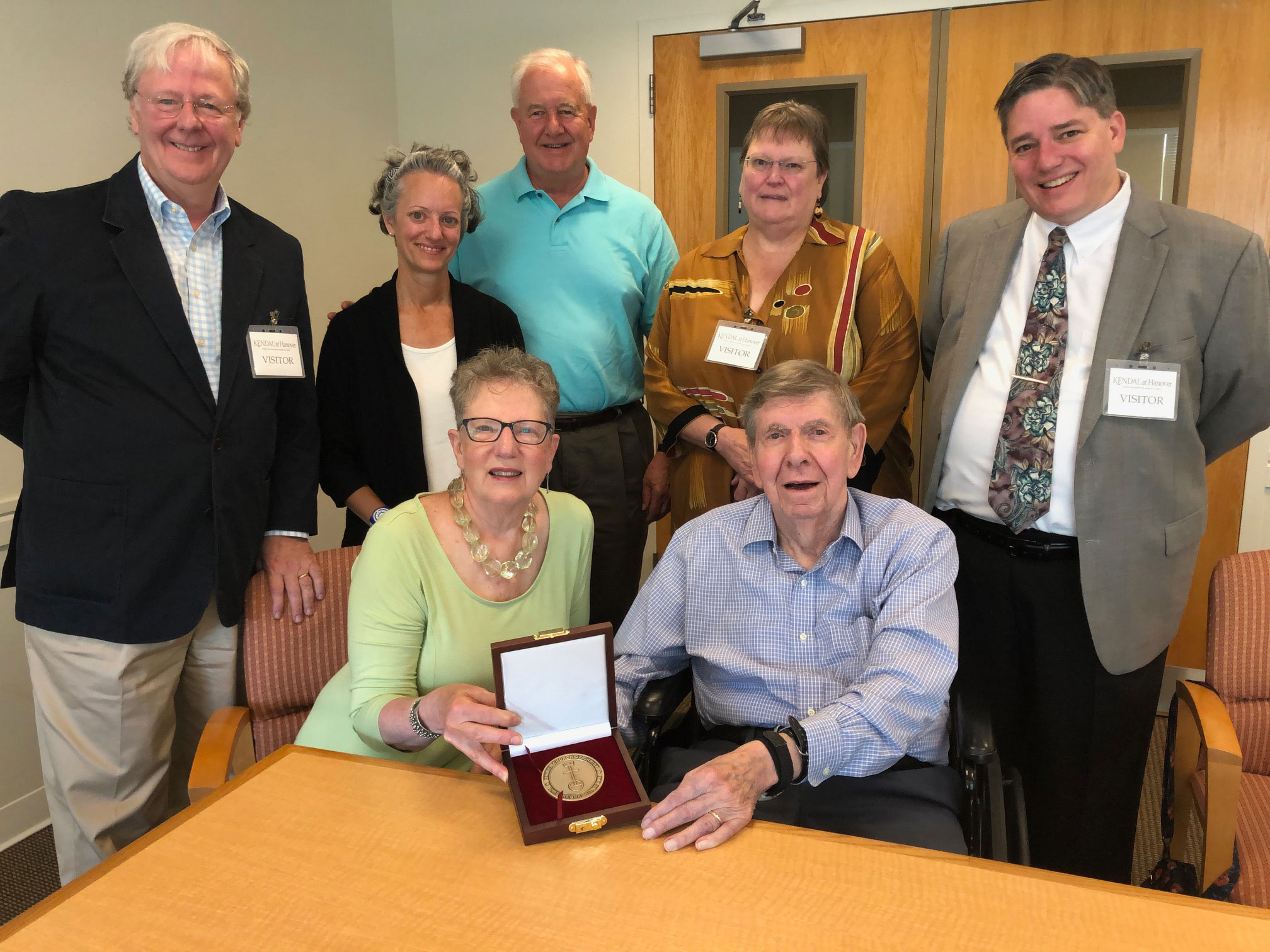 Avery Post, seated at right beside Davida Foy Crabtree, receives the presidential medallion. Standing (l. to r.) are Martin Copenhaver, Lydia Veliko, John Thomas, Lynn Bujnak and Gordon Rankin. IMG_2540-rotated.jpg