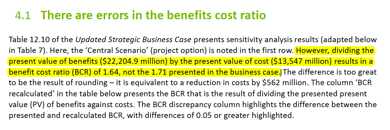Errors in the WestCONnex BCR