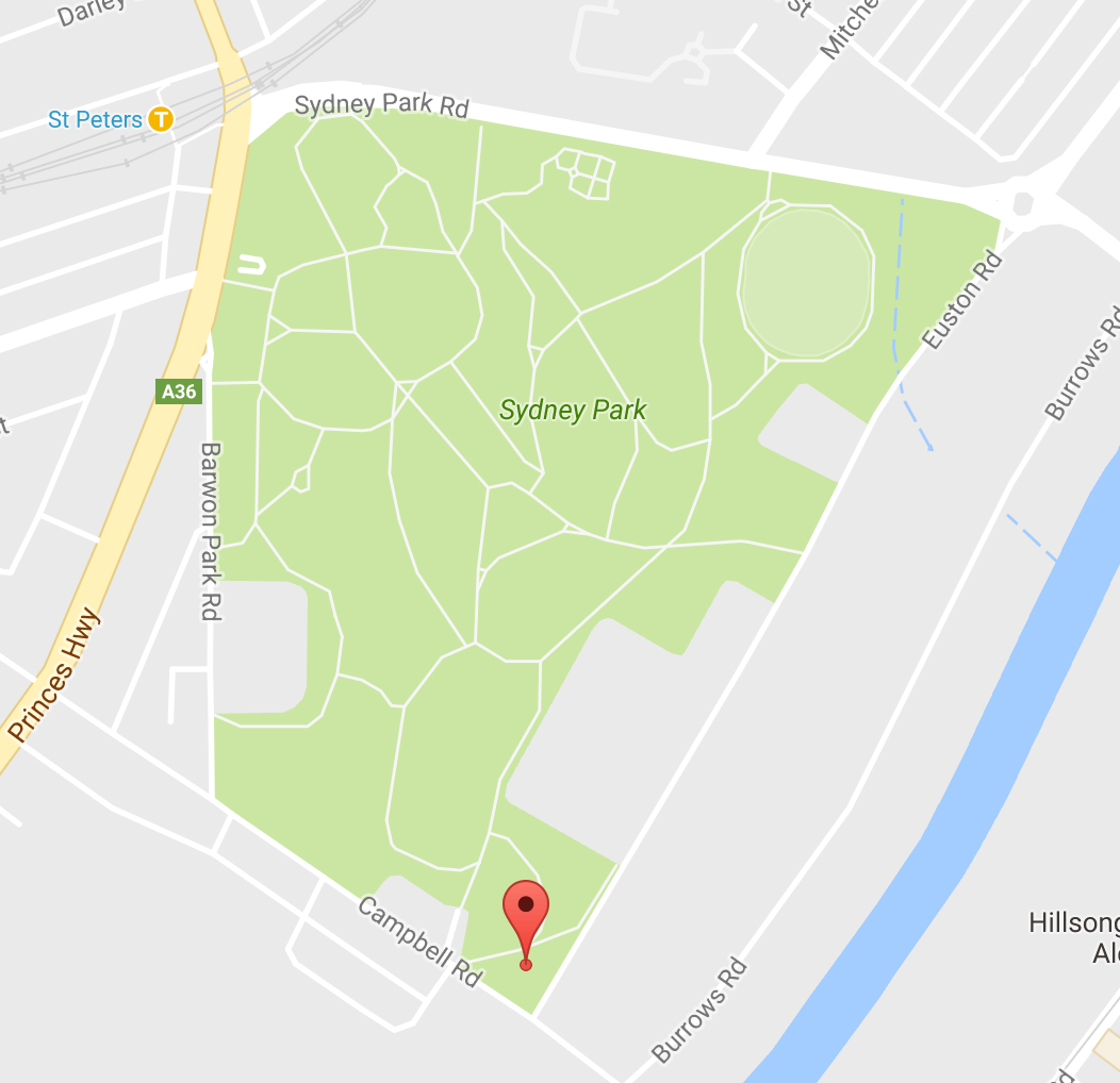 Map of Sydney Park and camp location