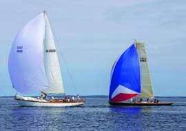 Puffin, a classic Aage Nielsen sloop, and Ginger, a Spirit of Tradition daysailer recently built by Brooklin Boat Yard, make a striking pair. © Billy Black Puffin, a classic Aage Nielsen sloop, and Ginger, a Spirit of Tradition daysailer recently built by Brooklin Boat Yard, make a striking pair. © Billy Black