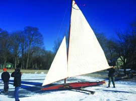 Rigging this classic Herreshoff ice yacht takes almost an hour, as does de-rigging, but a craft capable of sailing at three times the windspeed is worth the effort! © Rod Clingman Rigging this classic Herreshoff ice yacht takes almost an hour, as does de-rigging, but a craft capable of sailing at three times the windspeed is worth the effort! © Rod Clingman