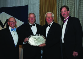 Gary Jobson (second from left) receives the America and the Sea Award from fellow America’s Cup Hall of Fame member Tom Whidden (left), Mystic Seaport Chairman Barclay Collins and Mystic Seaport President Steve White. © Dennis Murphy/Mystic Seaport Gary Jobson (second from left) receives the America and the Sea Award from fellow America’s Cup Hall of Fame member Tom Whidden (left), Mystic Seaport Chairman Barclay Collins and Mystic Seaport President Steve White. © Dennis Murphy/Mystic Seaport