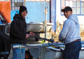 Taking the time to thoroughly check your hull, rig, sails, blades and gear in the spring will help keep you fast all season. Alex Polumbo (left) and Chris Palumeri prepare to rig a 420 at the Dinghy Shop. © dinghyshop.com Taking the time to thoroughly check your hull, rig, sails, blades and gear in the spring will help keep you fast all season. Alex Polumbo (left) and Chris Palumeri prepare to rig a 420 at the Dinghy Shop. © dinghyshop.com
