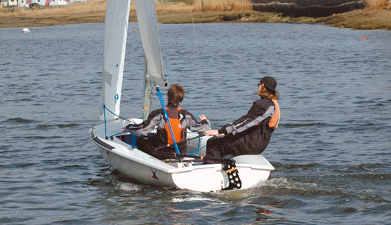 Fairfield Prep Sailing Team members Matt Jaykus (helm) and Ryan Belger execute a smooth roll tack during a practice session at Pequot Yacht Club in Southport, CT. Fairfield Prep Sailing Team members Matt Jaykus (helm) and Ryan Belger execute a smooth roll tack during a practice session at Pequot Yacht Club in Southport, CT.
