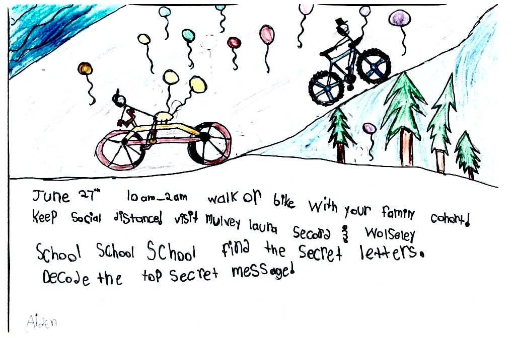 Wolseley Bike Parade Poster Invite 2021 Child's rendering of Wolseley Bike Parade 2021 Invite