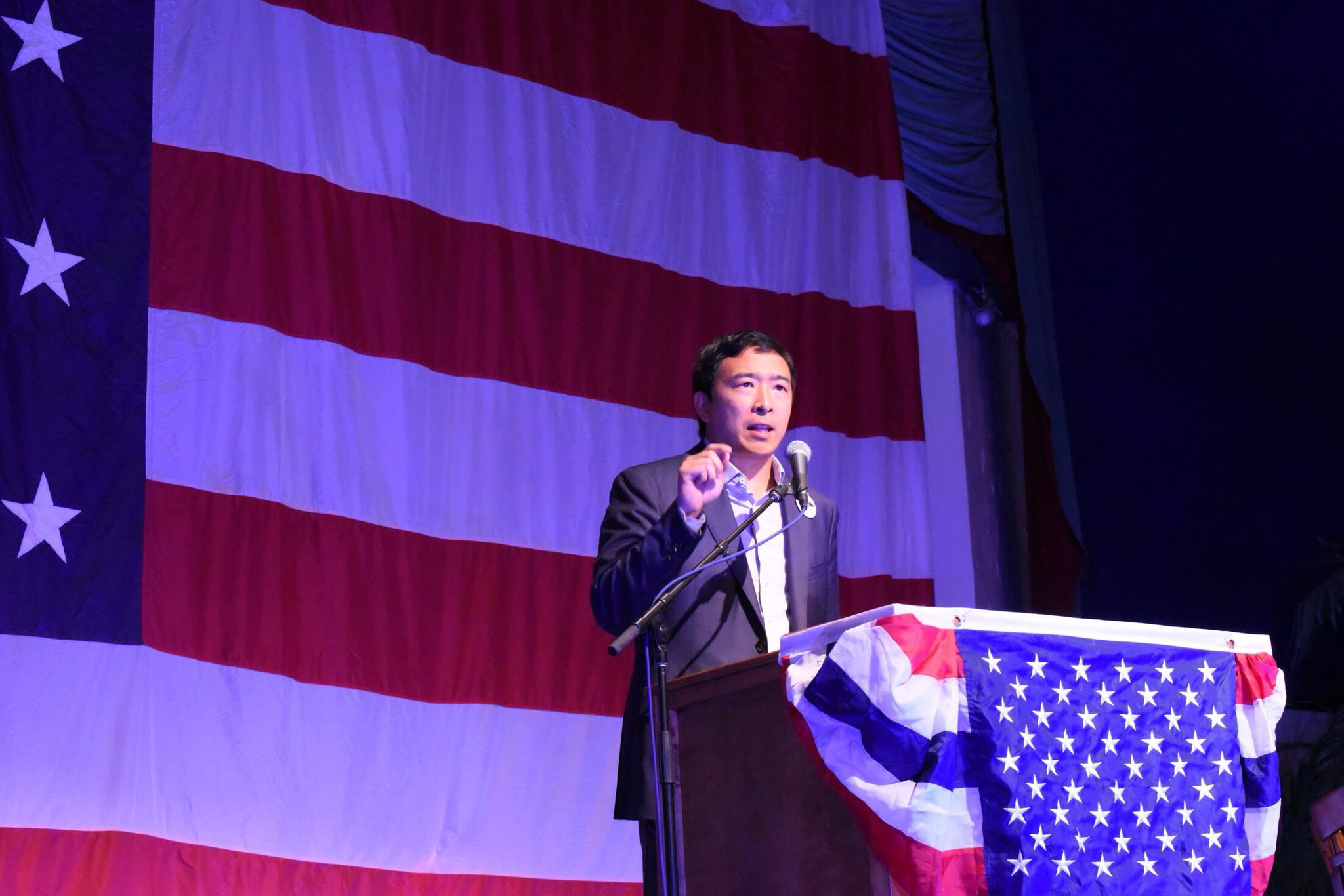 Andrew Yang speaking at the Democratic Wing Ding