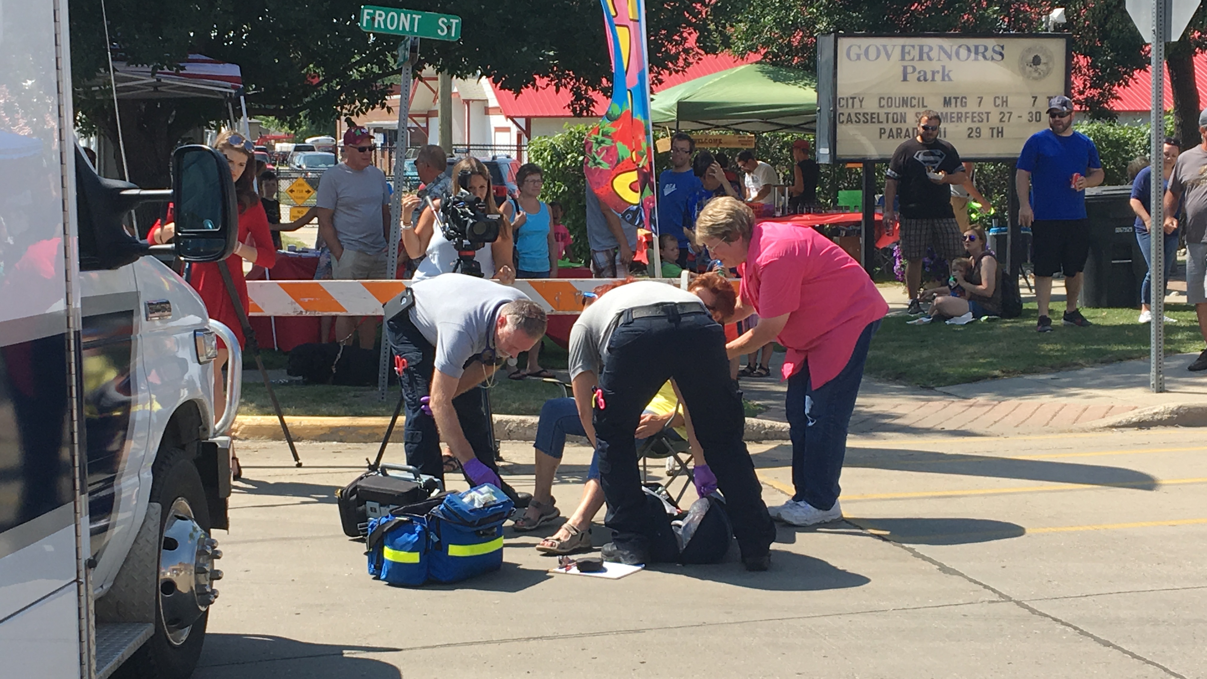 Paramedics helping victim