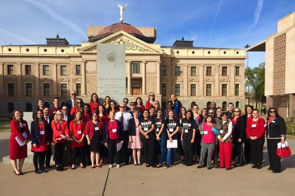 Advocates standing in front of Arizona State Capitol