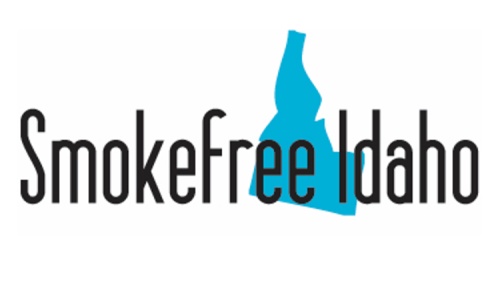 The words Smokefree Idaho with a blue outline of the state of Idaho